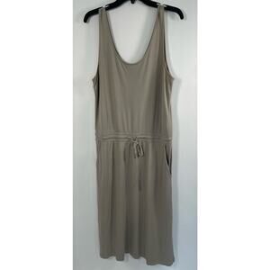 Haven Well Within Size Large Midi Dress 100% Cotton Tie Waist Lagenlook Neutral